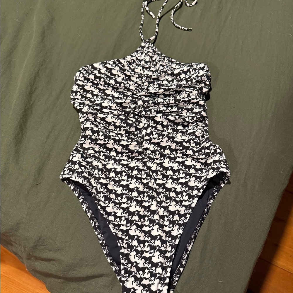 SOLID & STRIPED Black and White Halter One-Piece Swimsuit - Picture 3 of 5
